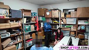 Burglar punished with blowjob on big cock at the office!