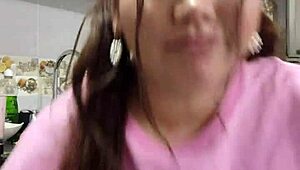 Beautiful Chloe, a cute BBW, plays in her kitchen. Fingering her pussy to squirting orgasm, part 2.