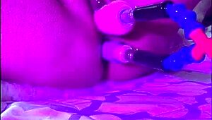 Blonde enjoys double penetration with solo machine