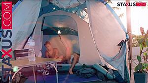Staxus summer cump explodes as two friends unleash raw desire in a tight, warm tent