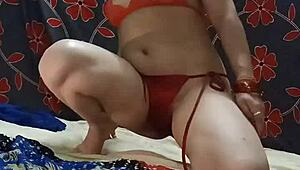 hot girl priyanshi sharma moans loudly while masturbating with dildo in blue saree and red panties 😍