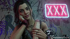 cyberpunk 3d scene with sexy brunettes and blonde fucking intensely