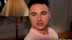 Muscular gay neighbors dive into raw bareback anal