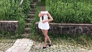 Hey, check out my public flashing in this white outfit while walking around