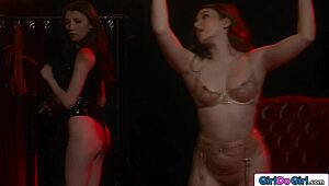 Maya Woulfe spanks her bound sub in lesbian bdsm