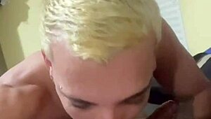 Hey, check out this young twink sucking two monster cocks at home for some drinks.