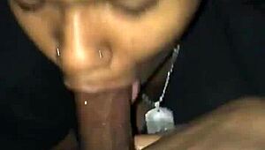 Ebony delivers sloppy deepthroat blowjob