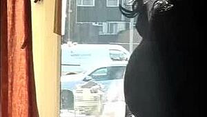 sissy bisexual mark wright jerks off by window outside