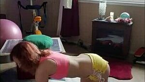 aurora willows stretching sexy in tight yoga shorts