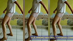Alejandro Mistral dances seductively in wet white underwear.