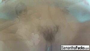 Samantha and Abigail Mac getting steamy in bathtub sex