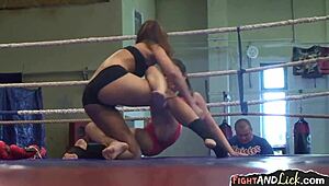 just saw these hot wrestling lesbians rolling naked and scissoring on the mat.