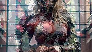 ai generated anime knight in cosplay at church