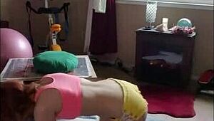 aurora willows stretching sexy in tight yoga shorts