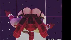 synthwave strut with 3d futanari monster in cartoon