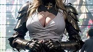 ai generated anime knight in cosplay at church