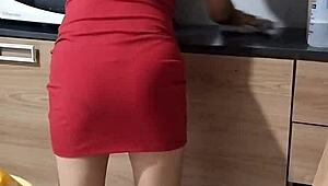 Tidying up the kitchen, but how about a quick masturbation session? 😉