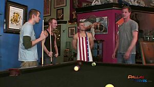 Dallas Reeves, Rod Lee, and Hunter Cole share intense emotions in a passionate pool table orgy.