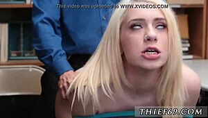 blonde teen 18+ in white socks tryin to steal from police uniform