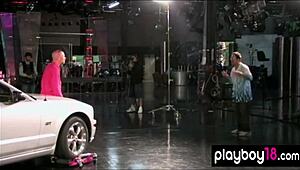 busty blondes andrea lowell and teagan presley rip clothes and strip naked for guys