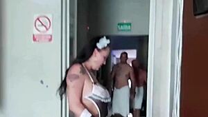 The maid gets creampied in her ass by a big cock.