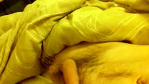 Bedroom wank with long thin cock ends in massive cumshot explosion