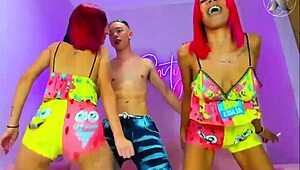 Colorful-Haired Latina Girls Suck Neighbor’s Dick at Wild Sleepover