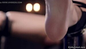 flexible brunette in bondage session with kinky bdsm elements