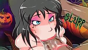 Elvira, the dark mistress, gives an intense blowjob with full force.