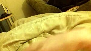 Bedroom wank with long thin cock ends in massive cumshot explosion