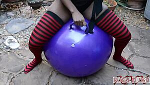 Bouncing Hard on a Looner Balloon with Ebony Fetish Vibe