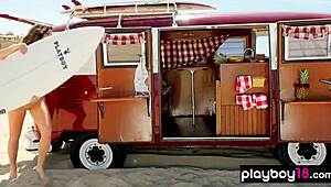 Nude Surfer Slut Feels Wild on Beach