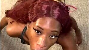 Young Ebony Teen Deepthroats Monster Cock on Sofa