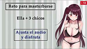 spanish voice joi challenge with 3 guys for masturbation