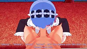 Rem maid delivers boobjob and sucking in Re Zero fantasy