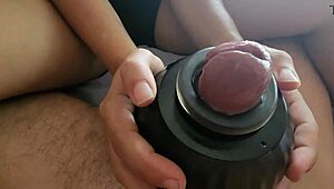 Using Massage Pump To Stroke Monster Cock Until Cumming Hard