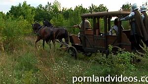 sexy blonde bitch abused by horny warriors in anal threesome