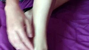 I adore my wife's sexy feet fetish, fingering her milf body