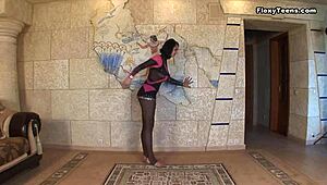 Petite Teen Stretches Showing Huge Tits