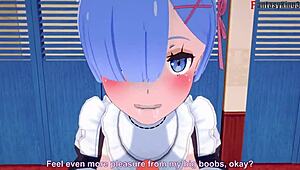 Rem maid delivers boobjob and sucking in Re Zero fantasy