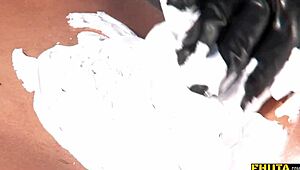 Fhuta blonde and brunette fuck two big black cocks