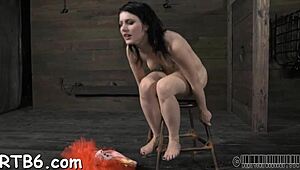 restrained beauty hoisted for rough fucking with tight pussy blowjob and hardcore punishment