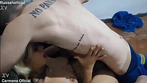 Skinny Guy Dominates Electrician with Bareback Spitting Tattoo