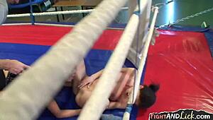 lesbian babe with perfect tits eats pussy while fingering and licking