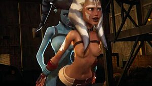 Ahsoka Tano gets creampied by futa Aayla Secura in Star Wars 3D porn