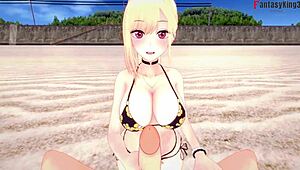 Marin Kitagawa lounges on the beach in hentai pov bikini fun