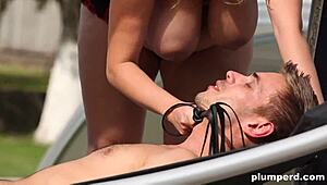 Intense pool group femdom with obese bbw in kinky outdoor threesome