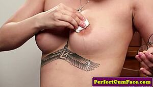 Tattooed UK Babe's Face Covered in Cum