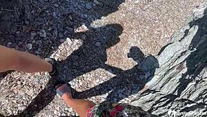 Beauty in bikini glasses gets hardcore POV facial at beach