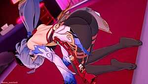 Genshin Ganyu engages in foot fun in a love hotel with leggings and cum